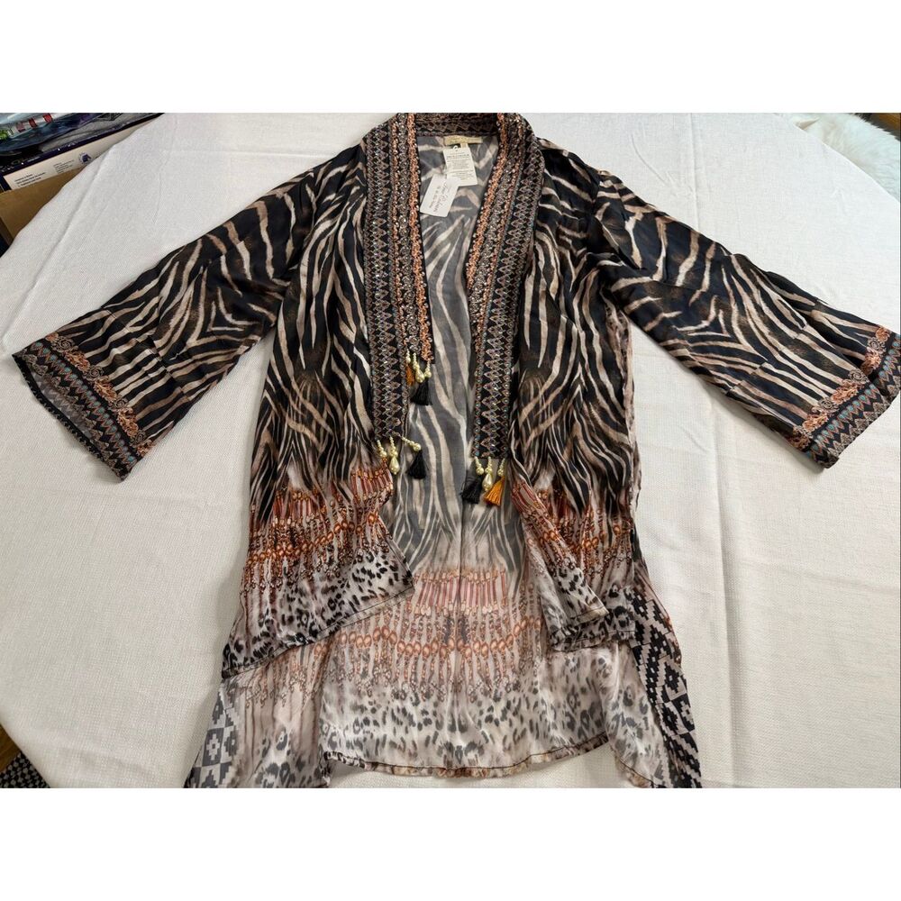 NWT True Colours By La Moda Clothing Beaded Kimono Cover Up One Size New